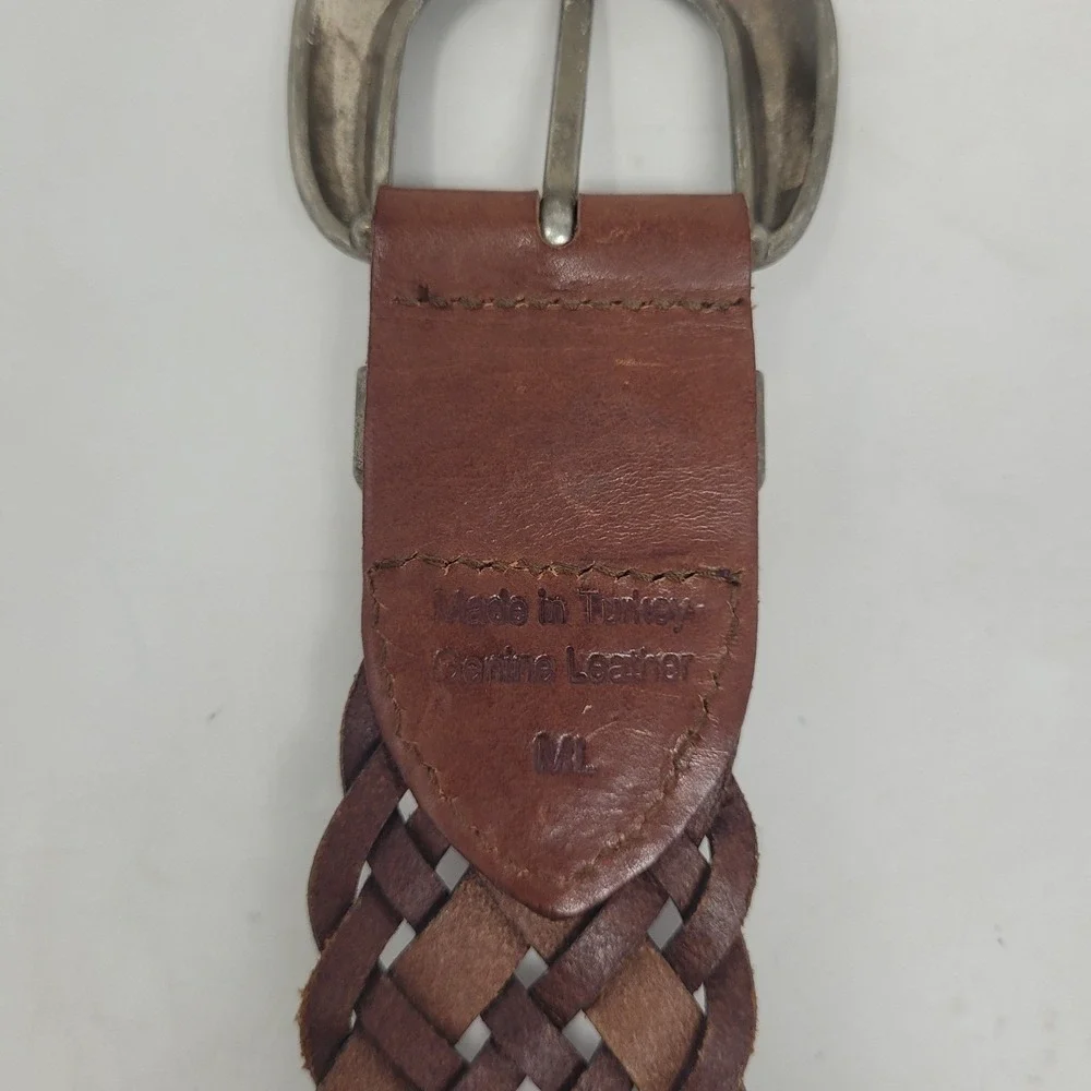 Brown Leather Belt Mens Large Western Cowboy Rodeo Bull Head Engraved Buckle